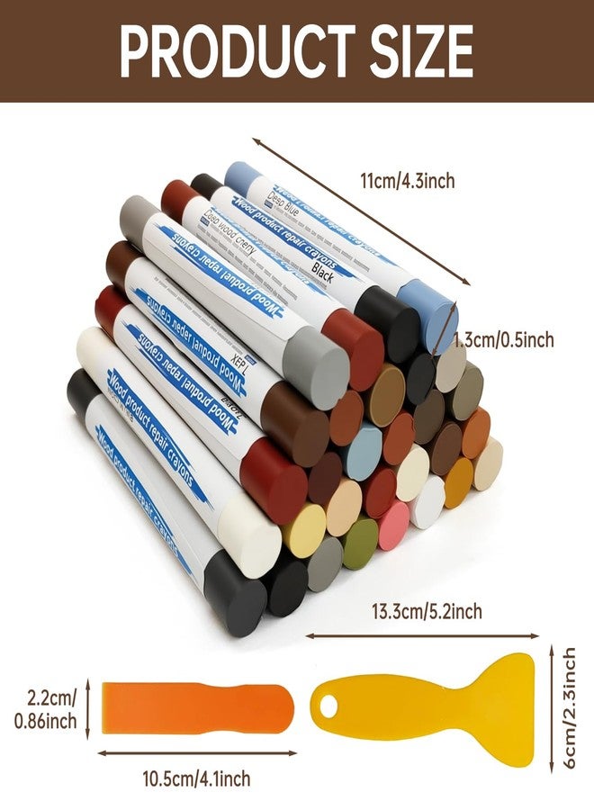 HEHIPLE 30+2P Wood Filler Sticks, 30 Colos Wood Filler Putty Wax Crayons Furniture Repair Kit Putty Stick for Baseboard Cabinets Furniture Floors(with 2 Scrapers) - Image 2